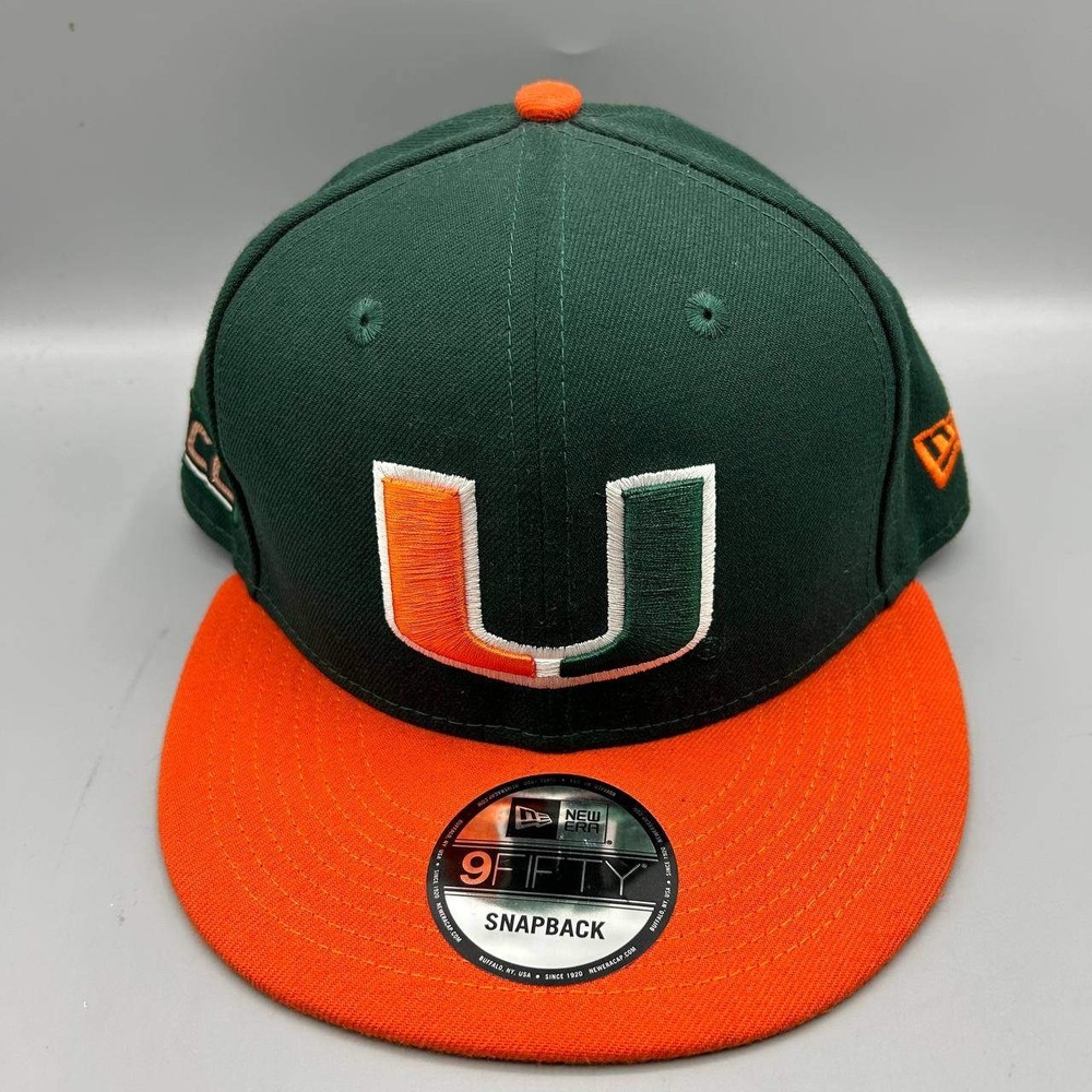 Miami Hurricanes ACC Plies Hat Men Green Orange 9Fifty New Era Snap Back Cap